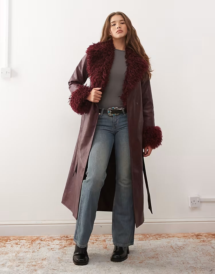 Long Burgundy Fur Coat